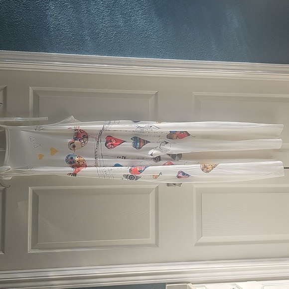 NWOT White Printed Tie Strap Jumpsuit/Overalls Colorful Bird/Heart Design Medium - Picture 2 of 15